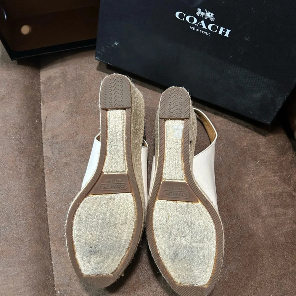 Coach Women's Cream and Blue Wedge Sandals - Picture 3 of 3